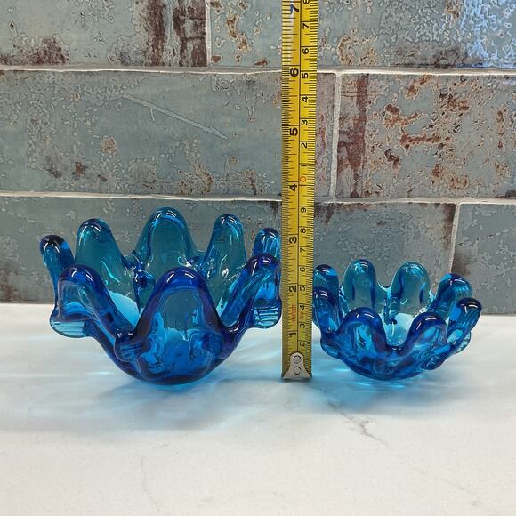 Cobalt Murano Style Finger Splash Nesting Art Glass Nesting Bowls - Picture 12 of 12